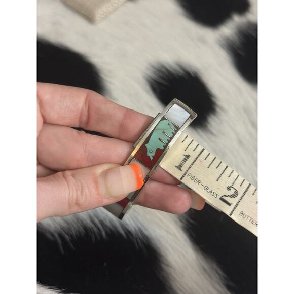Native Turza Wells Andrew Shows Multistone Sterling Bear Cuff Bracelet Turquoise - Picture 6 of 16